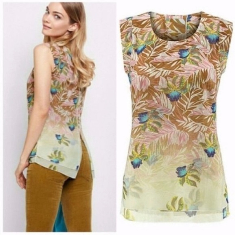 CAbi #5216 Beach Club Parlor Top Tropical Orchid Floral Print Size Medium